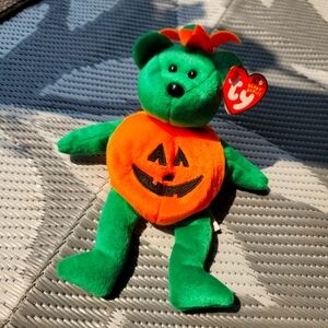 Ty Green and Orange Pumpkin Bear Plush
